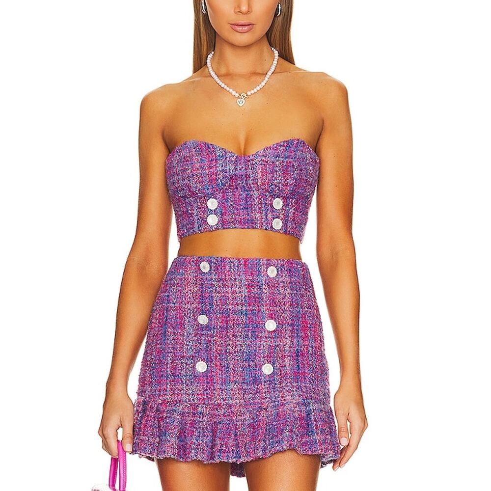 Assignment Chic Pink Berry Tweed Marseille Bustier Top Size S